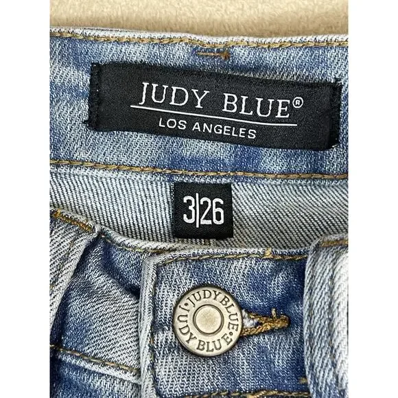 Judy Blue Jeans Womens 3/26 Blue Boyfriend Fit Distressed Mid Rise Stretch Denim - Picture 4 of 13